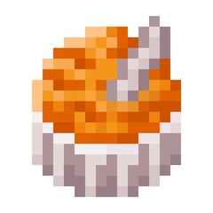 Orange ice cream cup pixel art. Vector illustration.