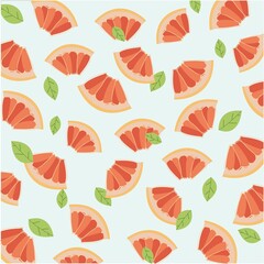 grapefruit slices and mint leaves. beautiful summer pattern. Perfect for wallpaper or background. light background, fruit elements