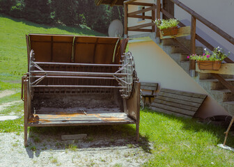 Equipment for the meat spit, near a mountain house.