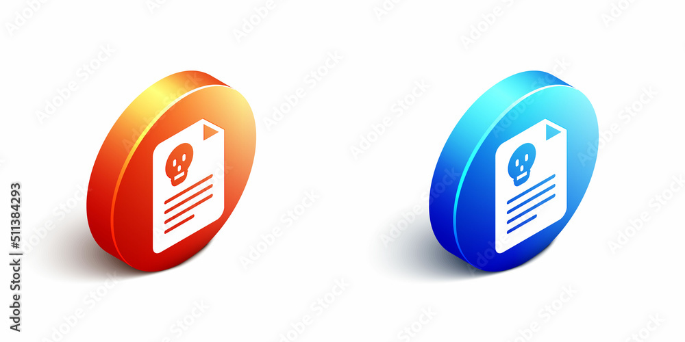 Poster isometric radiation warning document icon isolated on white background. text file. orange and blue c
