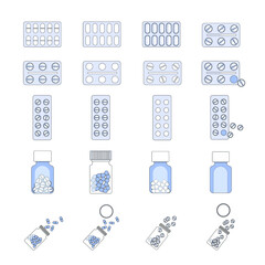 Set of pills bottle vector flat illustration. Premium Vector
