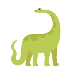 Vector illustration of large green prehistoric dinosaur apatosaurus isolated on a white background. Childish print design with animal