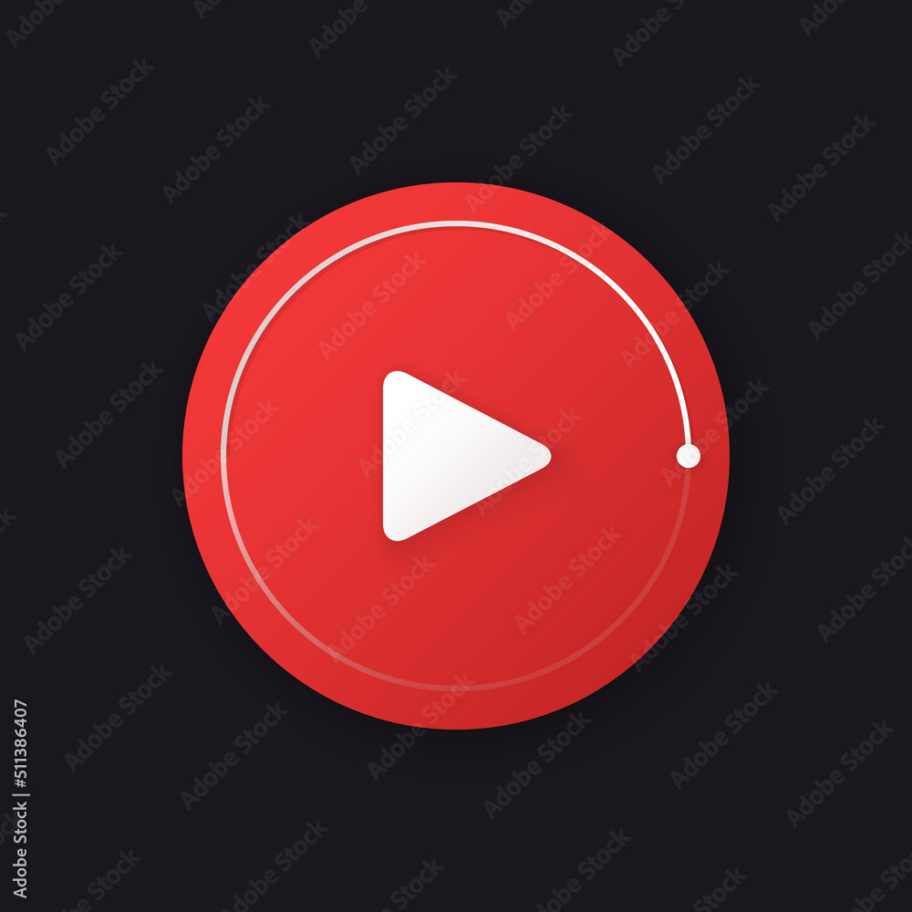 Fototapete video play button. futuristic red color button isolated on black background. vlog icon with line vol