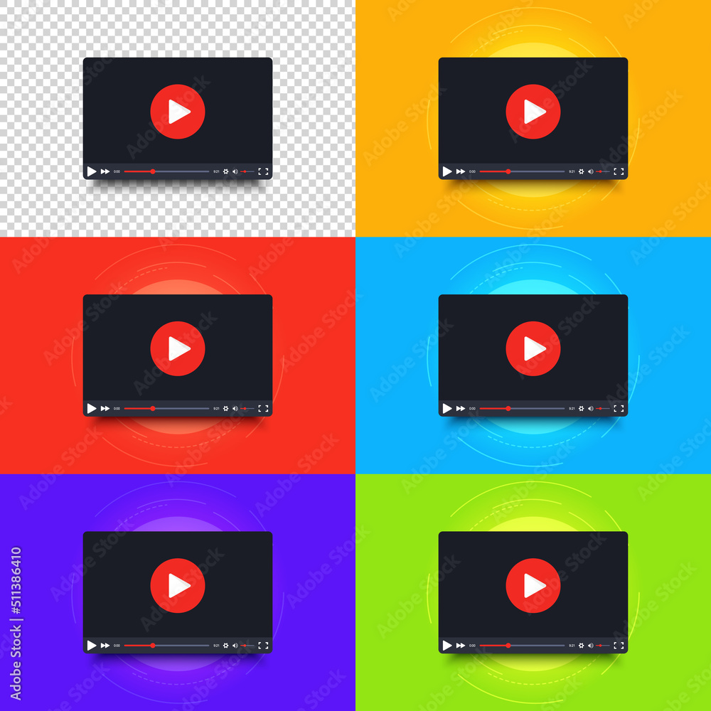 Fototapete video player frame set. video player interface screen. collection of video player frames in cartoon 