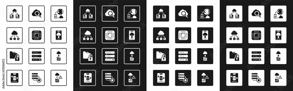 Poster set network cloud connection, processor with cpu, cloud technology data transfer, search computing, 