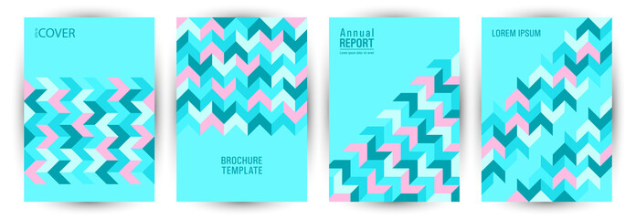 Corporate brochure front page mokup set geometric design. Swiss style future journal template set