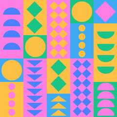 Minimalist geometric artwork poster full of colors with simple shapes and figures. Abstract vector pattern design for web banners, branding, wallpaper