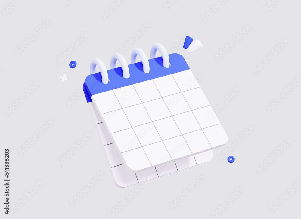 Poster 3d note or calendar. minimal creative design. note book. white grid paper with empty copy space for 