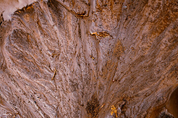 colored mud river, close view