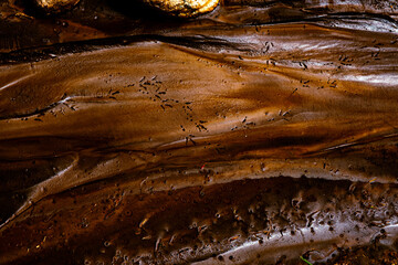 colored mud river, close view