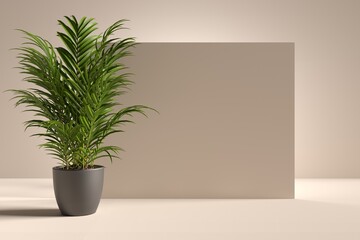 Fototapeta premium Abstract beige background with palm tree leaves and copy space