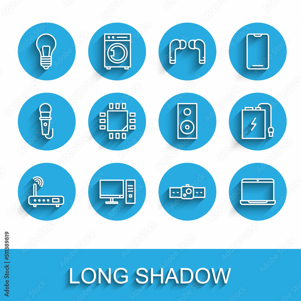 Poster set line router and wi-fi signal, computer monitor, light bulb with concept of idea, smartwatch, lap