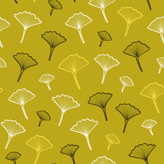Seamless vector pattern with  Japanese ginkgo biloba tree leaves hand-drawn in sketch style. For  textiles,  medical, cosmetic packaging design