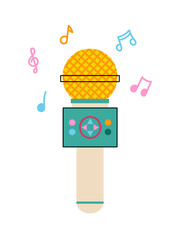 Cute kids musical toy. Colorful cartoon microphone. Vector illustration isolated on white background