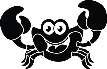 Black and White Cartoon Illustration Vector of a Happy Cartoon Crab with Pincers and Claws