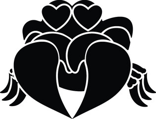 Black and White Cartoon Illustration Vector of a Cartoon Crab with Love Hearts as Eyes with Pincers and Claws