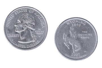 Wyoming 2007P State Commemorative Quarter isolated on a white background