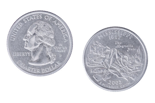 Mississippi 2002D State Commemorative Quarter isolated on a white background