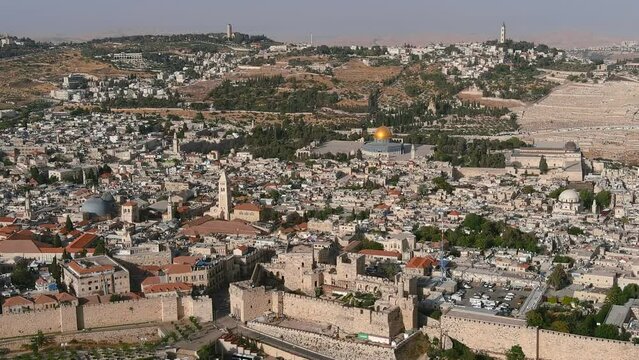 Jerusalem Old city holly places, aerial view, 2022
Drone view from Jerusalem Old city Al Aqsa Mosque and Jewish Kotel western wall, June, 2022
