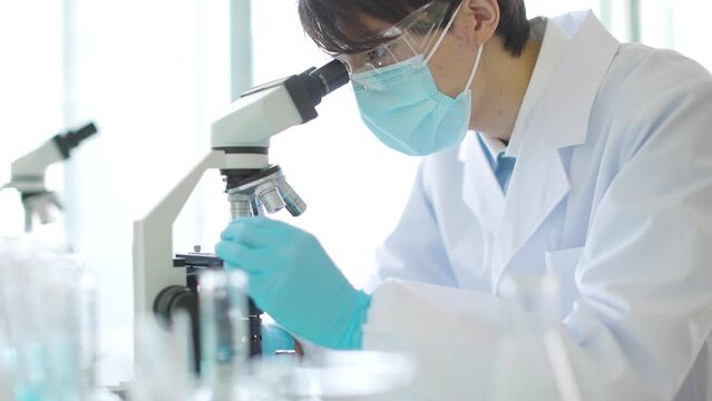顕微鏡を覗く研究者