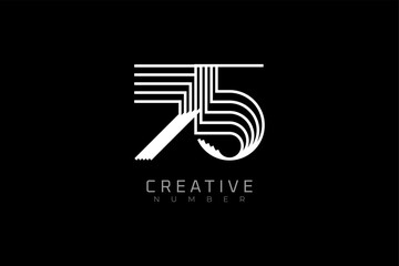 Number 75 Logo, modern and creative number 75 multi line style, usable for brand, anniversary and business logos, flat design logo template, vector illustration