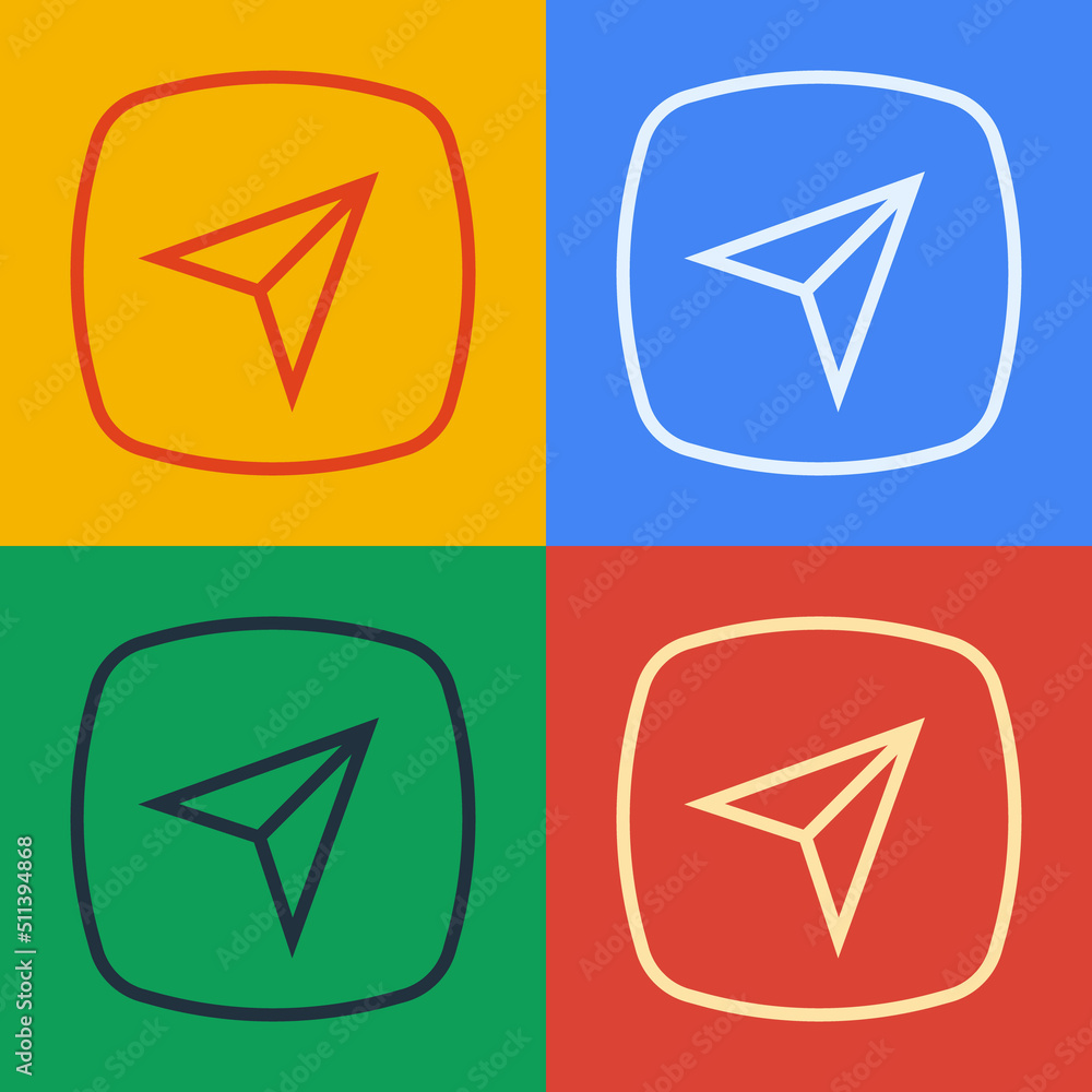 Poster pop art line infographic of city map navigation icon isolated on color background. interface concept