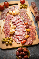 Charcutierie board with various cold cuts