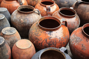 Fototapeta na wymiar Traditional ukrainian earthenware clay pots