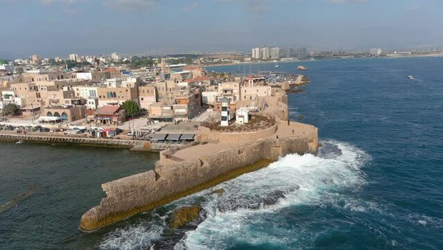 
Acre Lighthouse with Mediterranean Sea, aerial
Beautiful shot from Israel acre city, 2022
