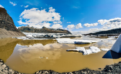 Beautiful Iceland landscape: Lagoon with blocks of ice, Ice lagoon in Iceland. Fisheye lens...