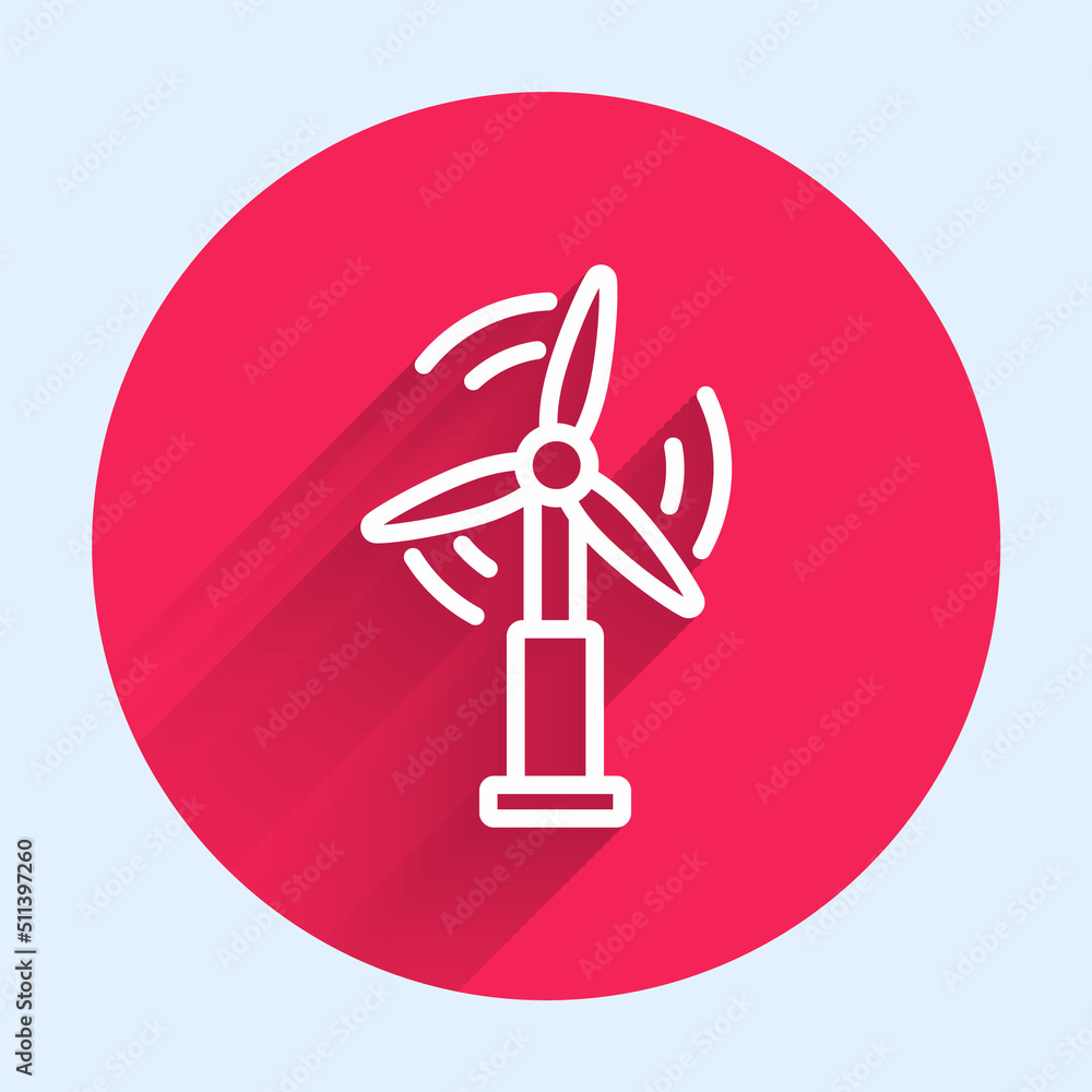 Poster white line wind turbine icon isolated with long shadow background. wind generator sign. windmill for