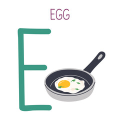 Capital letter E of English childish alphabet with egg. Cute kids font for kindergarten and school education.
