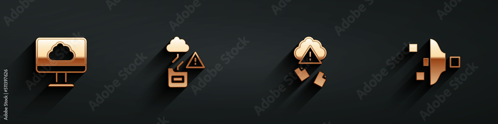 Aufkleber set cloud technology data transfer, , hacking and filter setting icon with long shadow. vector