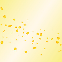 Swiss franc coins falling. Dramatic scattered CHF coins. Switzerland money. Wonderful jackpot, wealth or success concept. Vector illustration.