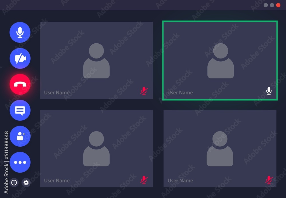 Poster Videocall interface, video call screen UI template or vector overlay for conference chat. Videocall mockup with zoom icons for online video call in mobile phone or computer webinar and video chat app