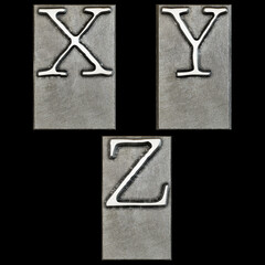 Metal typewriter print head alphabet - letters X-Z