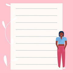 Page for a woman's weekly daily planners. Flat vector illustration.