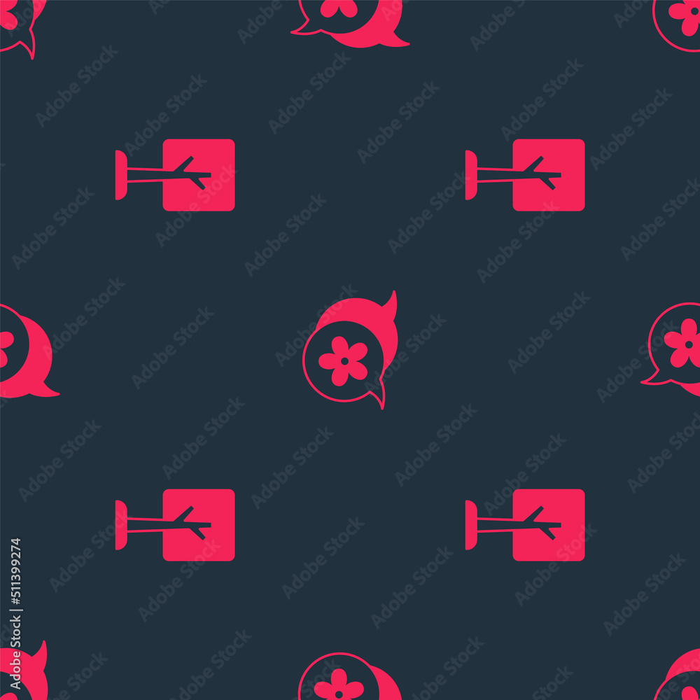 Poster set forest and flower on seamless pattern. vector