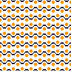 Polka dot and zigzag classic ornament. Repeated circles, lines seamless pattern. Simple geometric background. Geo surface print