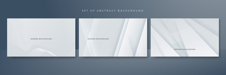 Fototapeta premium Set of abstract white monochrome vector background, for design brochure, website, flyer. Geometric white wallpaper for certificate, presentation, landing page