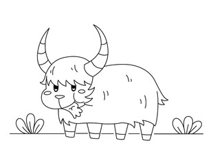 cute cartoon yak with horns and a book