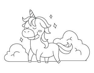cute little unicorn with rainbow and clouds vector illustration design