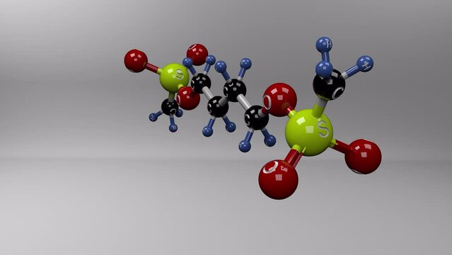 Busulfan molecule. Molecular structure of myleran, agent used in the treatment of chronic myelogenous leukemia. Alpha channel.