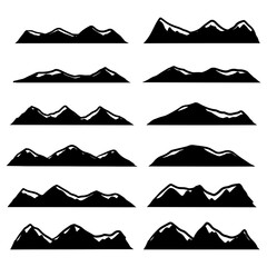 Set of Mountains silhouettes on the white background. Vector illustration.