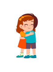 little kid hug best friend and feel happy