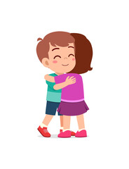 little kid hug best friend and feel happy