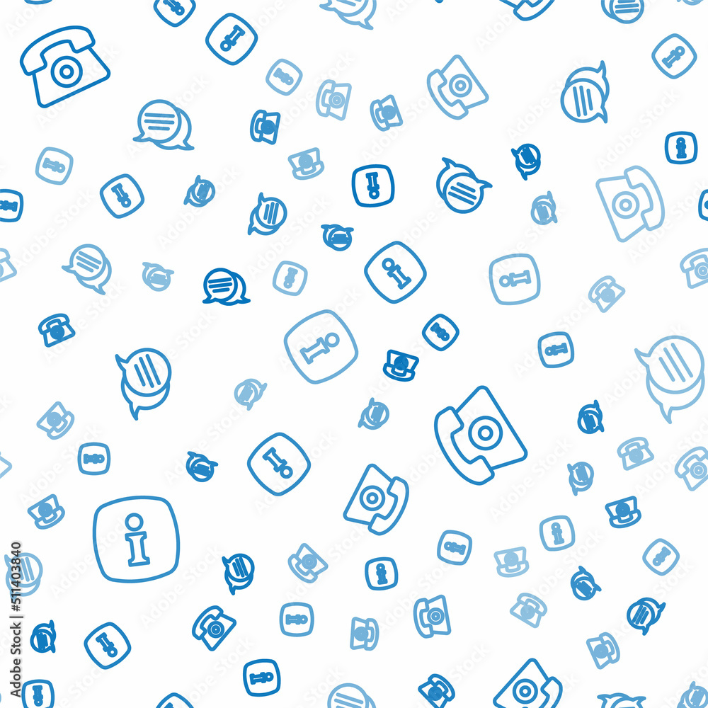 Poster set line information, telephone 24 hours support and speech bubble chat on seamless pattern. vector