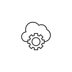 Setting or engineering concept. Vector sign drawn with thin line. Editable stroke. Perfect for web sites, stores, shops. Vector line icon of gear under cloud