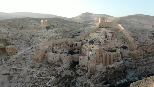 Aerial view over Saint George Monastery, Israel
St. George Orthodox Monastery, or Monastery of St. George of Choziba, Wadi Qelt, Judean desert, Israel, drone view

