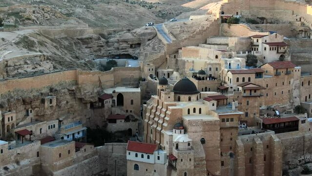 Saint George Monastery, Drone view,Israel
St. George Orthodox Monastery, or Monastery of St. George of Choziba, Wadi Qelt, Judean desert, Israel, drone view

